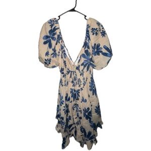 Free People Cream and Blue Backless Dress
